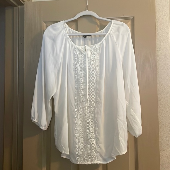 Zac & Rachel Tops - White Sheer Long Sleeve Zac & Rachel Top with Lace Detail